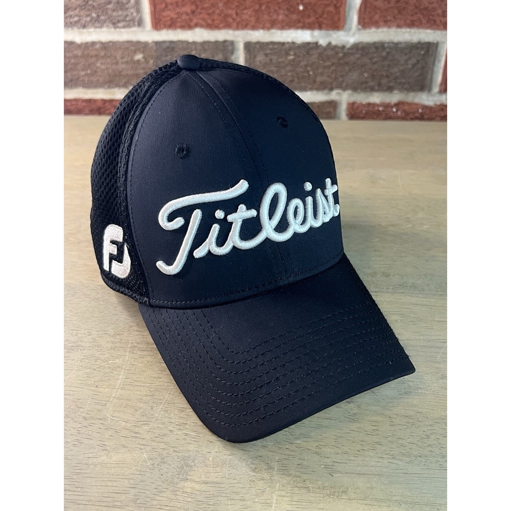 Titleist FootJoy FJ‎ Hat Golf Cap Small Medium Black White Pro V1 Fitted